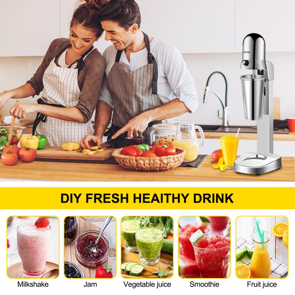 VEVOR Milkshake Maker, Single-Head Milkshake Machine, 280W Milkshake Mixer, Malt Maker with 800ml Cups (Stainless Steel/PC), 2-Speed Electric Milk Shake Machine, 18000RPM Drink Mixer, Stainless Steel