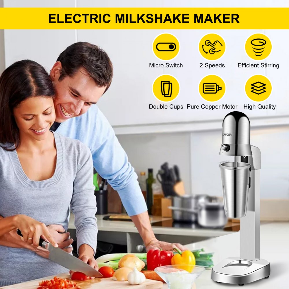 VEVOR 3-Cups Milkshake Maker Single-Head Milkshake Machine Silver