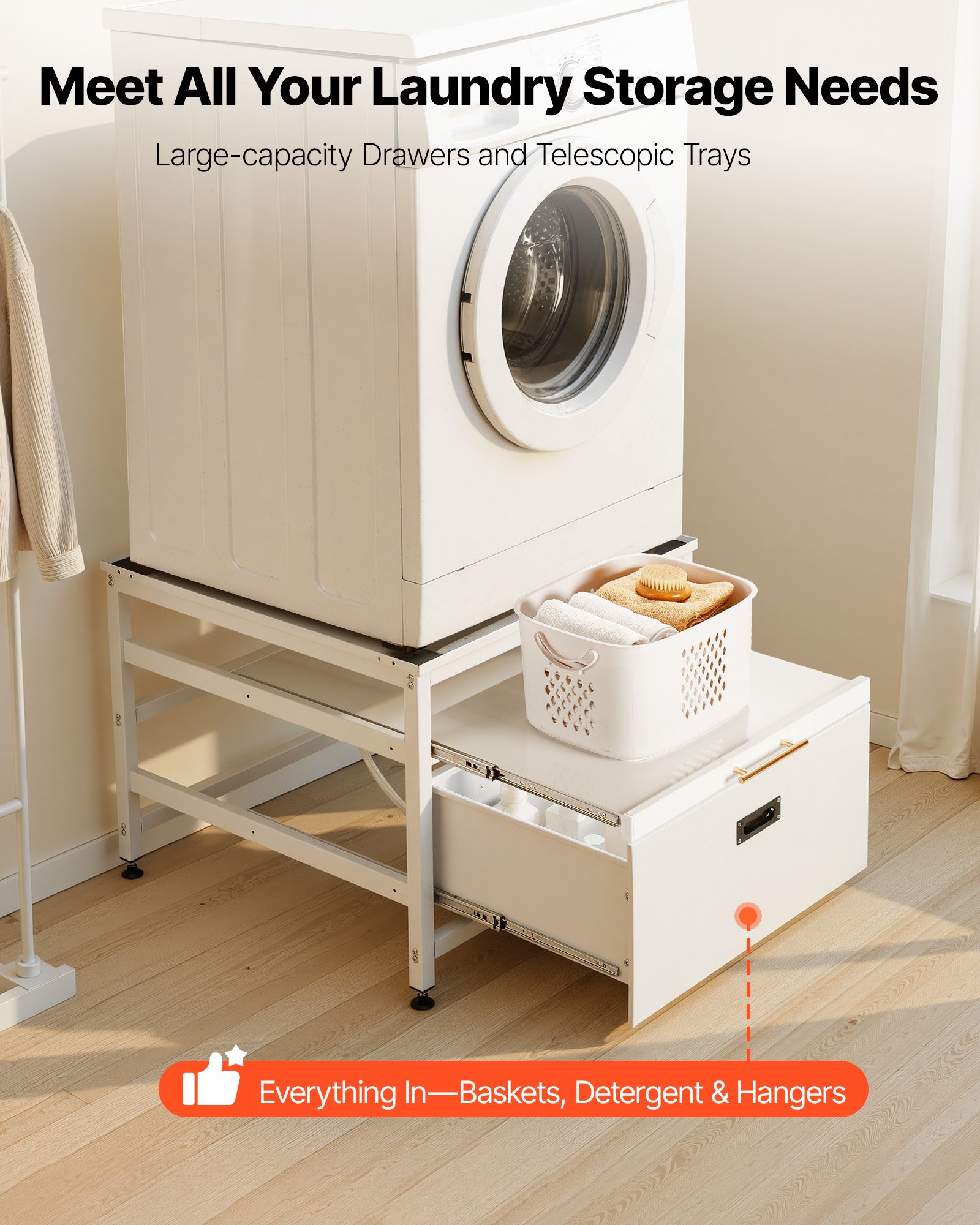 VEVOR Laundry Pedestal, 23 in Height, 29 x 29 in Washer and Dryer Pedestals with Pull-out Tray and Storage Space, 700 lbs Load Capacity, Non-Slip Feet Washing Machine Stand Universal Fit, White