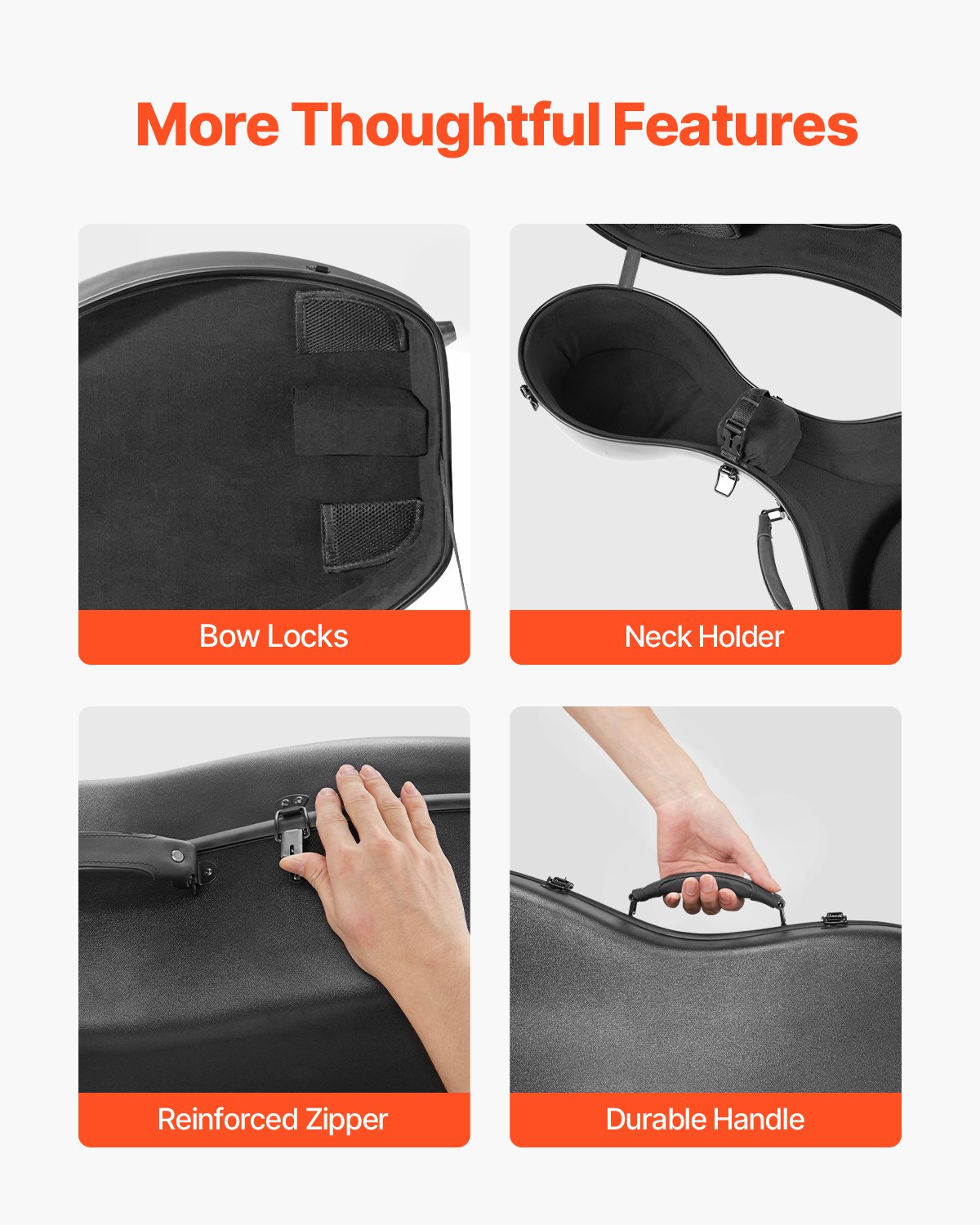 VEVOR 4/4 Full Size Cello Case, Composite Carbon Fiber, Lightweight Portable Travel Carrying Bag, with Plush Lining, Dual Shoulder Straps, Anti-Scratch, Professional Cello-Shape, for Cello, Black