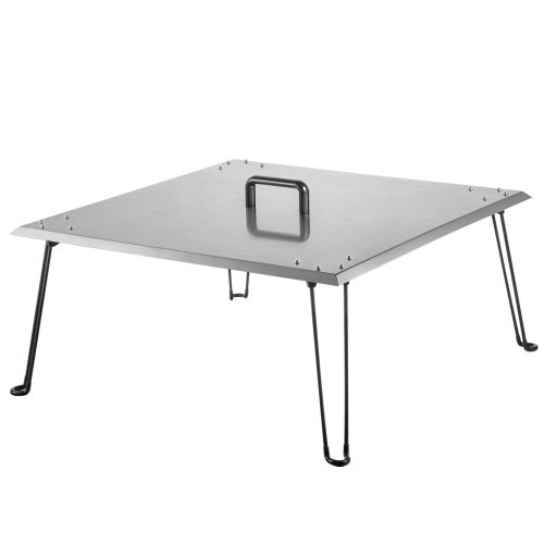 VEVOR Fire Pit Heat Deflector 24 x 24 x 13 Inch, Stainless Steel Fire Pit Cover 1.5mm Thick, Square Fire Pit Burner Cover to Push Heat Down and Out, Fire Pit Lid with Foldable Legs and Carrying Handle