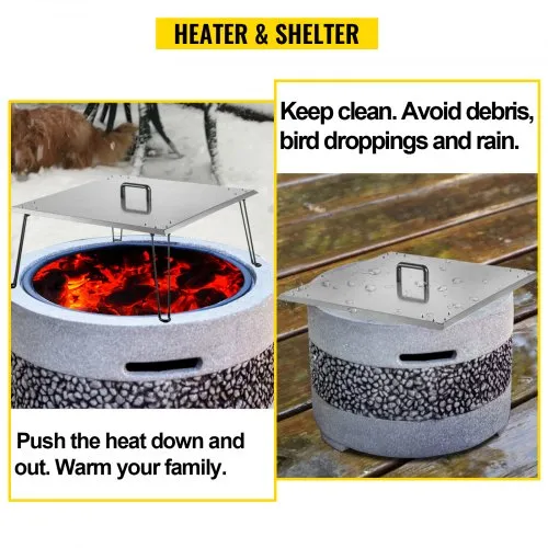 VEVOR Fire Pit Heat Deflector 24 X 24 X 13In Stainless Steel Fire Pit Cover 1.5 Mm Thick Square Fire Pit Burner Cover To Push Heat Down And Out, Drop In Fire