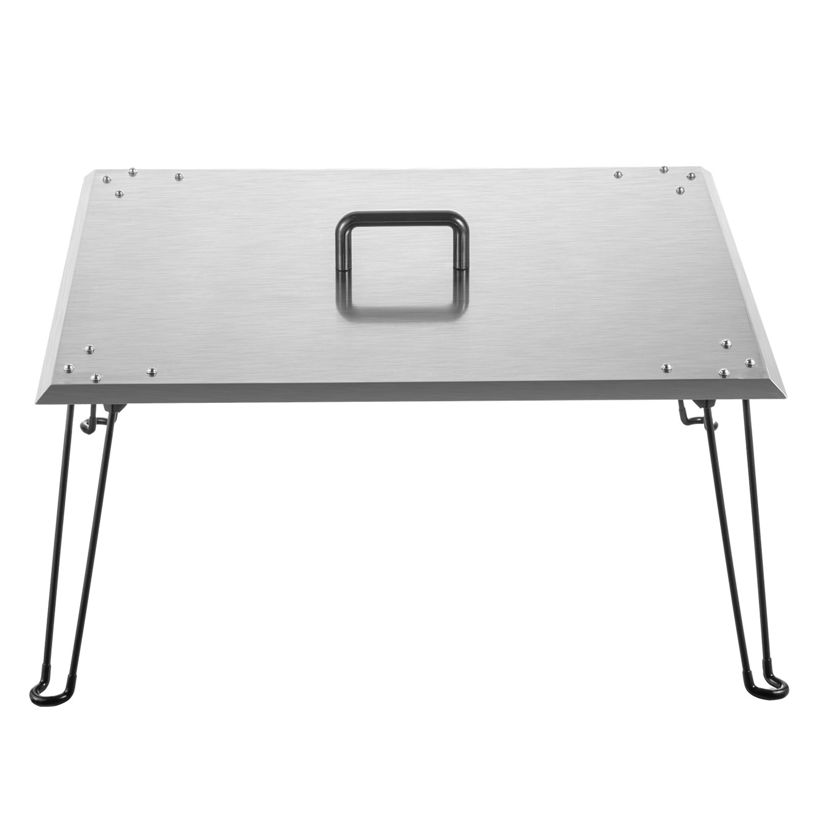 VEVOR Fire Pit Heat Deflector 24 x 24 x 13In Stainless Steel Fire Pit Cover 1.5 mm Thick Square Fire Pit Burner Cover to Push Heat Down and Out, drop in Fire Pan with Foldable Legs and Carrying Handle