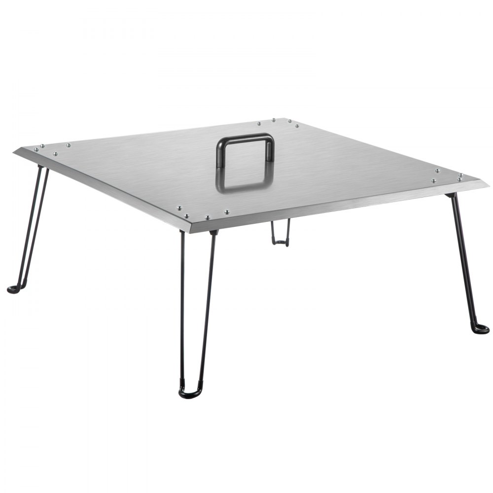VEVOR Fire Pit Heat Deflector 30 x 30 x 13 Inch, Stainless Steel Fire Pit Cover 1.5mm Thick, Square Fire Pit Burner Cover to Push Heat Down and Out, Fire Pit Lid with Foldable Legs and Carrying Handle