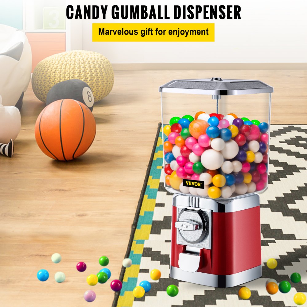VEVOR Gumball Machine with Stand, Yellow Quarter Candy Dispenser, Rotatable  Four Compartments Square Candy Vending Machine, PC & Iron Large Gumball  Bank Adjustable Dispenser Wheels for 1 Gumballs