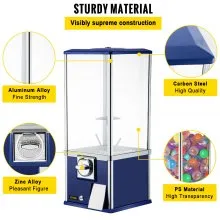 VEVOR Vending Machine, 25.2" Height Candy Gumball Machine, Huge Load Capacity Gumball Bank, Candy Vending Machine for 1.8"-2.2" Gadgets, Perfect for Game Stores and Retail Stores Vintage Style Blue
