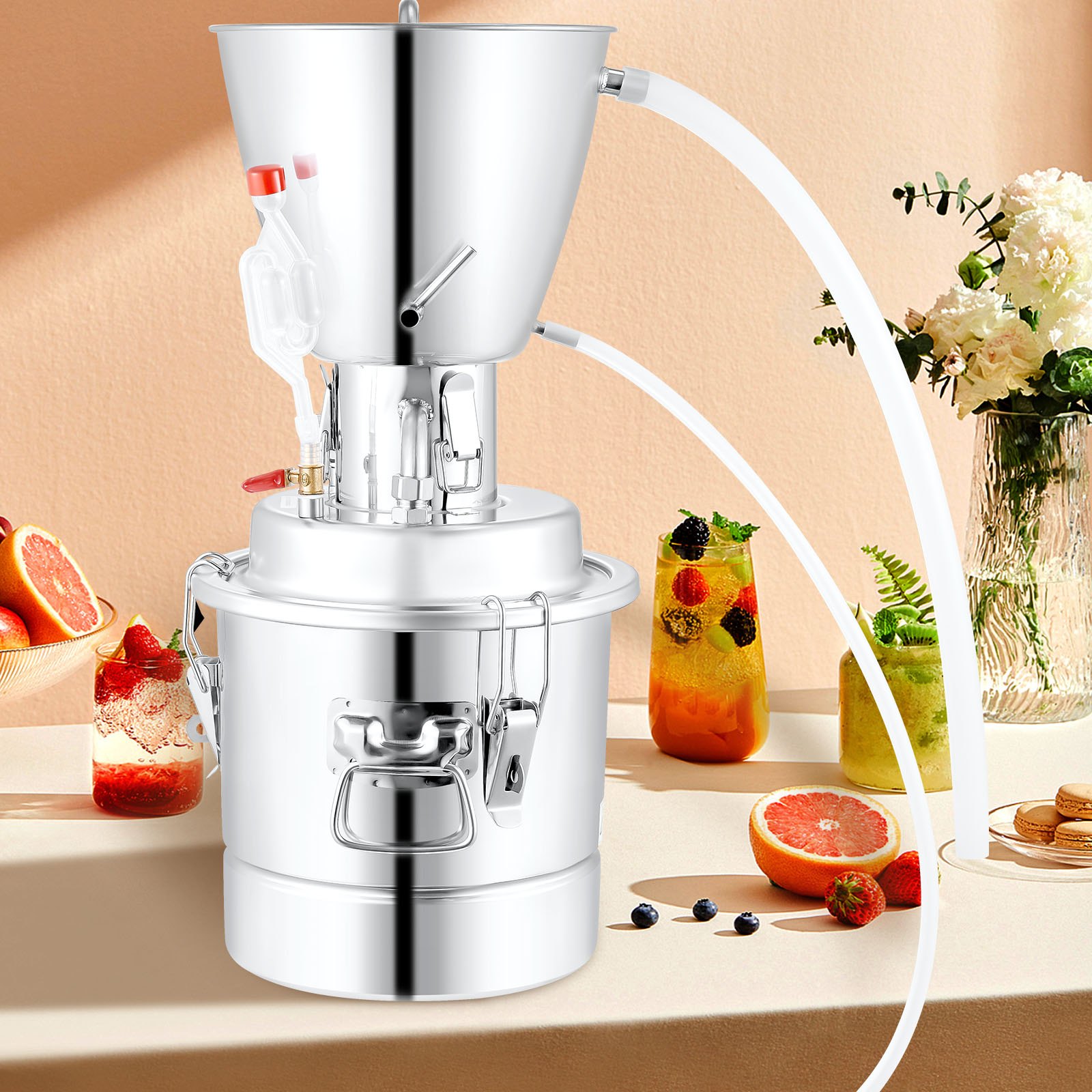VEVOR Water Alcohol Distiller, 6.7 Gal/30 L, 304 Stainless Steel Still with 6-Lap Coil, Home Distillery Kit with 5 Kg Output per Time, with Thermometer Vinometer Pump, for Whiskey Brandy Essential Oil
