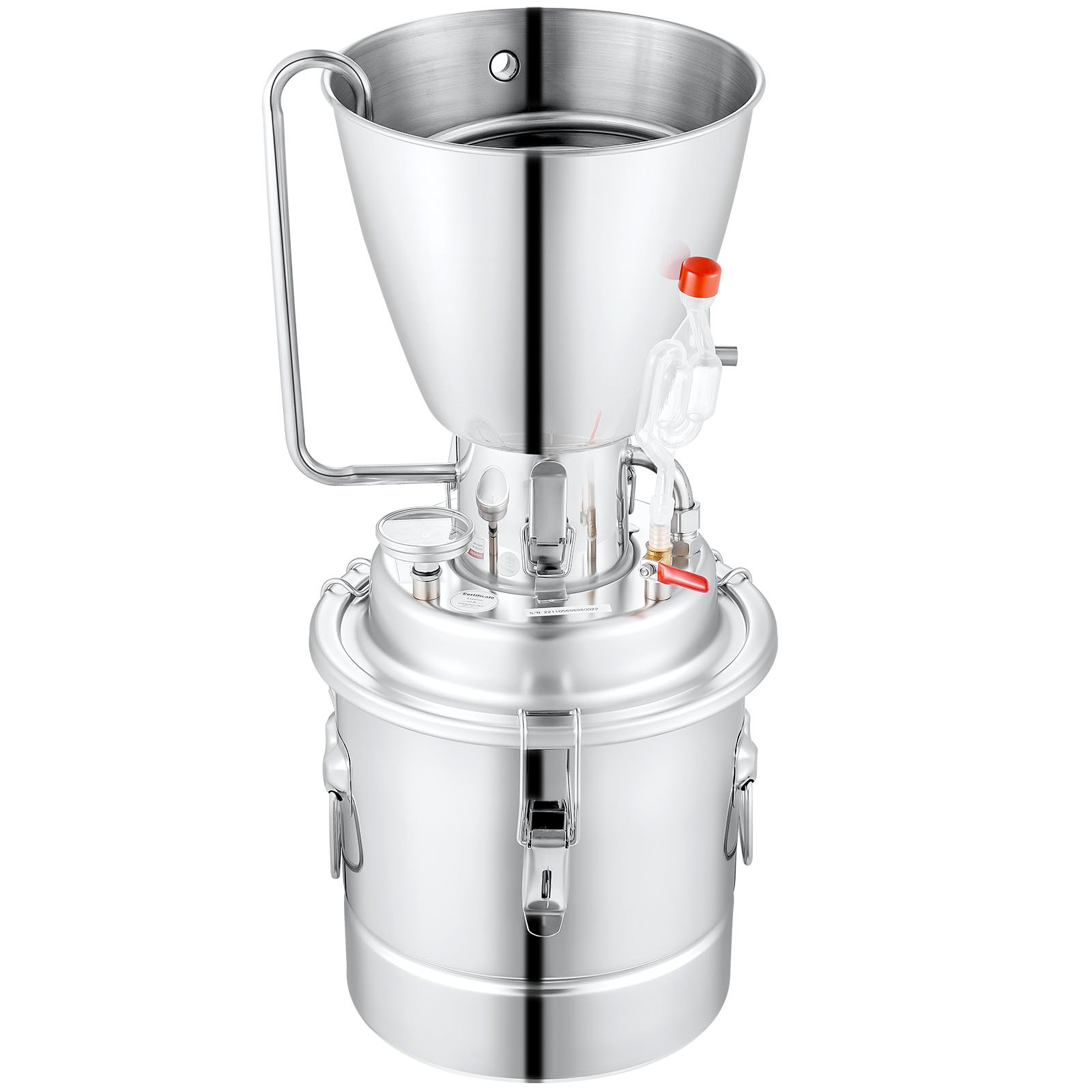 VEVOR Water Alcohol Distiller, 6.7 Gal/30 L, 304 Stainless Steel Still with 6-Lap Coil, Home Distillery Kit with 5 Kg Output per Time, with Thermometer Vinometer Pump, for Whiskey Brandy Essential Oil