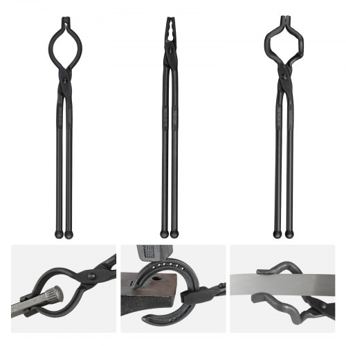 VEVOR Blacksmith Tongs, 3 PCS, V-Bit Bolt Tongs, Wolf Jaw Tongs and Z V-Bit Tongs, Carbon Steel Forge Tongs with A3 Steel Rivets, for Beginner and Seasoned Blacksmiths, Bladesmiths and Craftsmen
