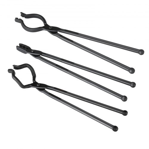 VEVOR Blacksmith Tongs, 18” 3 PCS, V-Bit Bolt Tongs, Wolf Jaw Tongs and Z V-Bit Tongs, Carbon Steel Forge Tongs with A3 Steel Rivets, for Beginner and Seasoned Blacksmiths, Bladesmiths and Craftsmen