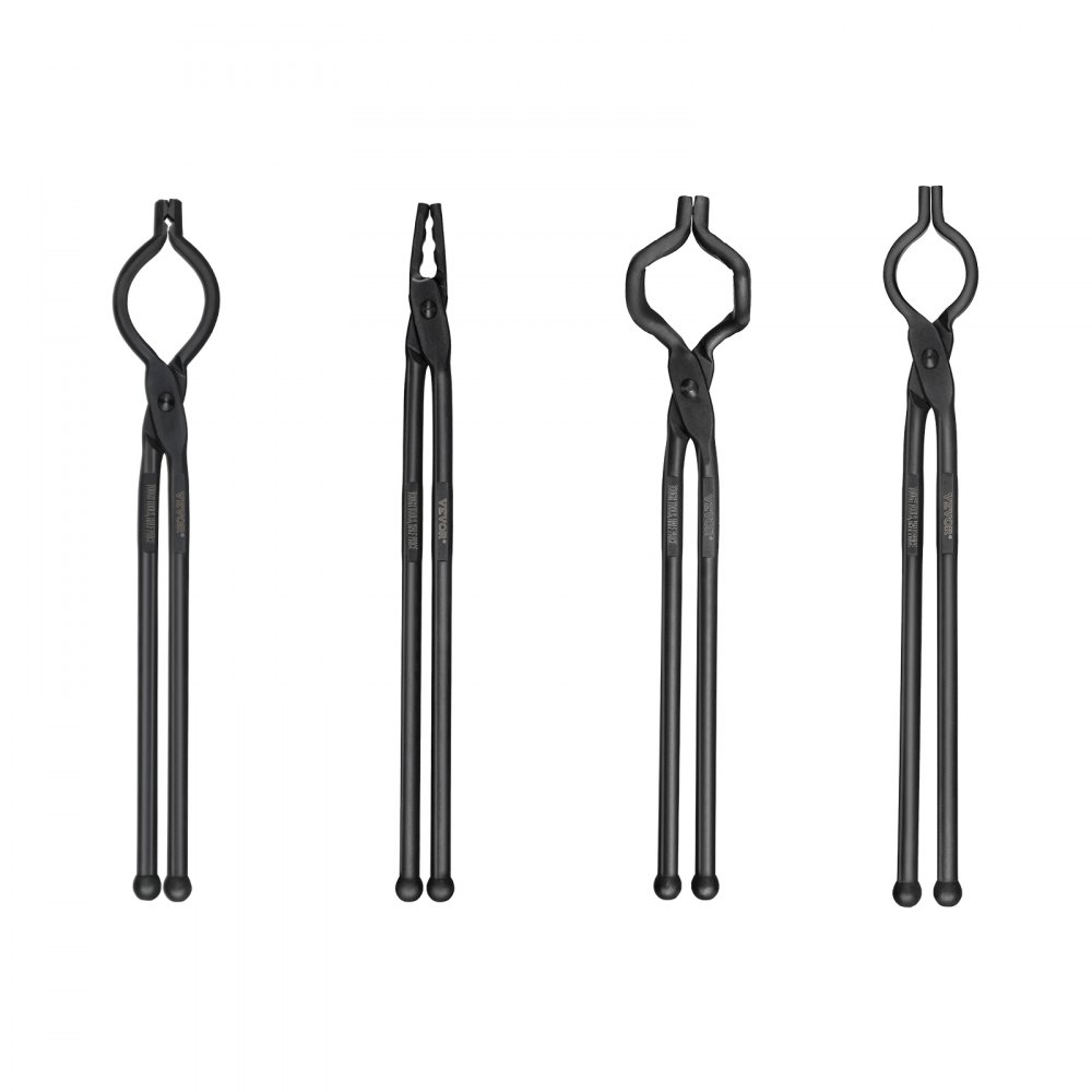 VEVOR Blacksmith Tongs, 45.7 cm 4 PCS, V-Bit Bolt Tongs, Wolf Jaw Tongs, Z V-Bit Tongs and Gripping Tongs, Carbon Steel Forge Tongs with A3 Steel Rivets, for Beginner and Seasoned Blacksmiths, Bladesmiths
