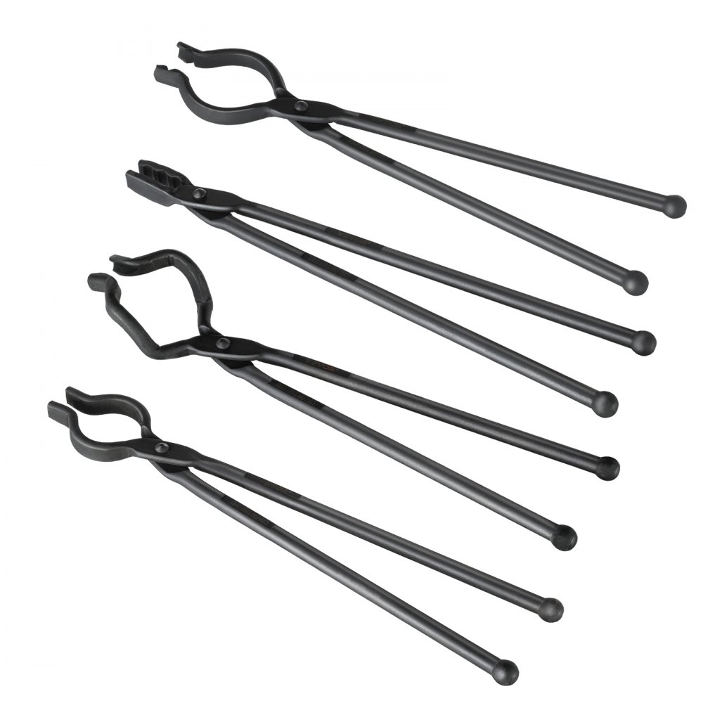 VEVOR Blacksmith Tongs, 45.7 cm 4 PCS, V-Bit Bolt Tongs, Wolf Jaw Tongs, Z V-Bit Tongs and Gripping Tongs, Carbon Steel Forge Tongs with A3 Steel Rivets, for Beginner and Seasoned Blacksmiths, Bladesmiths