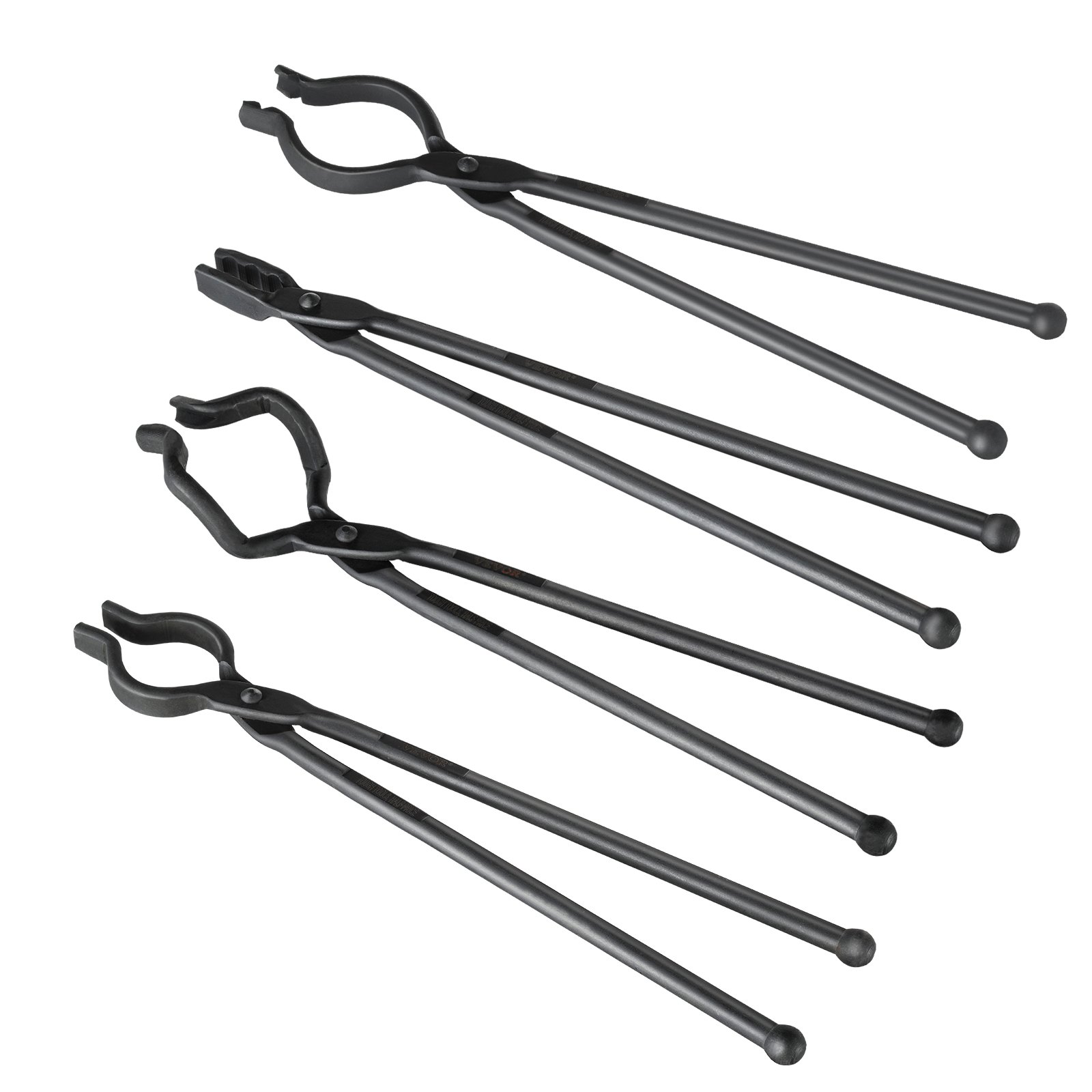 VEVOR Blacksmith Tongs, 45.7 cm 4 PCS, V-Bit Bolt Tongs, Wolf Jaw Tongs, Z V-Bit Tongs and Gripping Tongs, Carbon Steel Forge Tongs with A3 Steel Rivets, for Beginner and Seasoned Blacksmiths, Bladesmiths