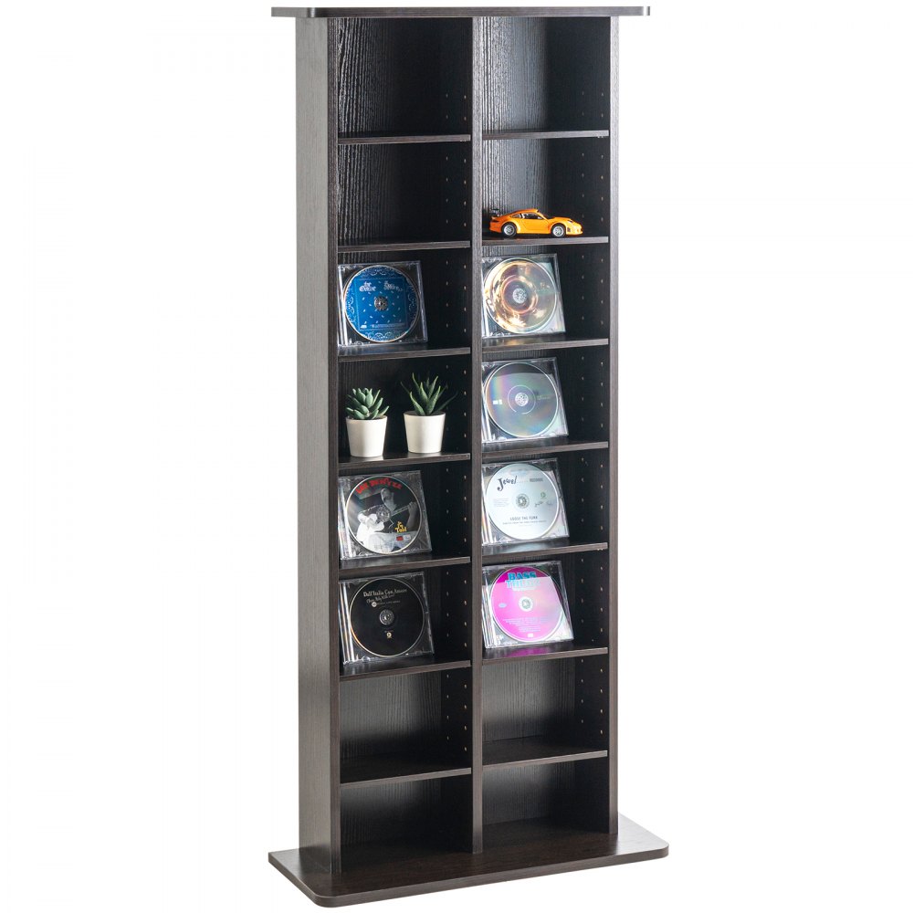 VEVOR Media Storage Cabinet, 8-layer DVD Shelf Holds up to 464 CDs, Adjustable CD Shelves 16 Compartments, Protects & Organizes Music, Movie, Video Games or Memorabilia Collections, Espresso