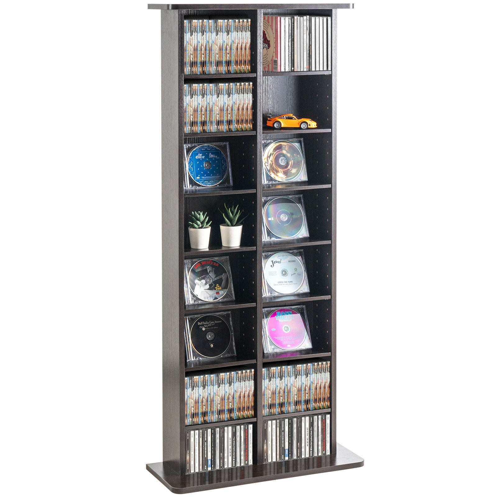 VEVOR Media Storage Cabinet, 8-layer DVD Shelf Holds up to 464 CDs, Adjustable CD Shelves 16 Compartments, Protects & Organizes Music, Movie, Video Games or Memorabilia Collections, Espresso
