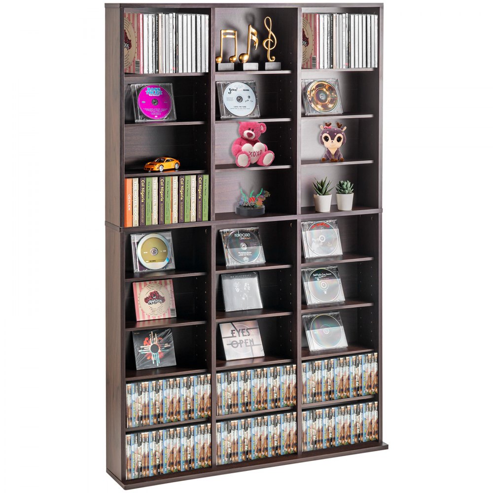 VEVOR Media Storage Cabinet 9 στρωμάτων Ρυθμιζόμενα ράφια DVD 756 CD Espresso