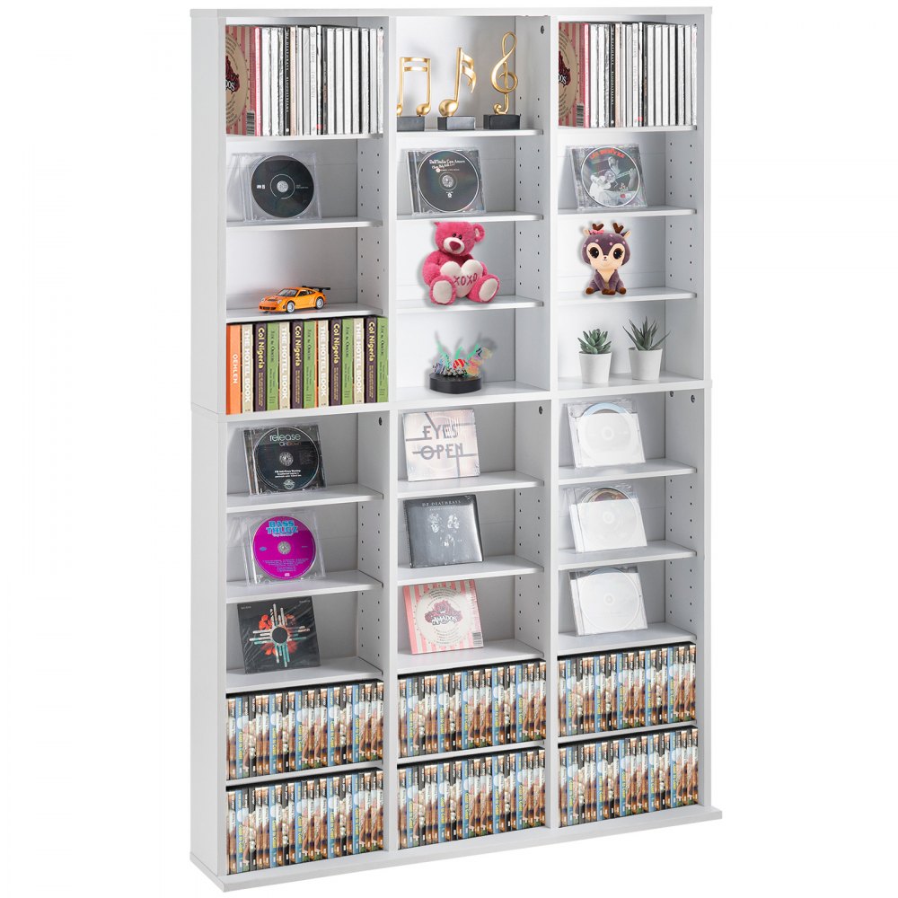 VEVOR Media Storage Cabinet 9 lager Justerbara DVD-hyllor Rymmer 756 CD-skivor Vita