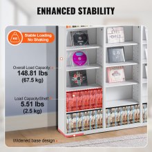 VEVOR Media Storage Cabinet 9 Layers Adjustable DVD Shelves Holds 756 CDs White
