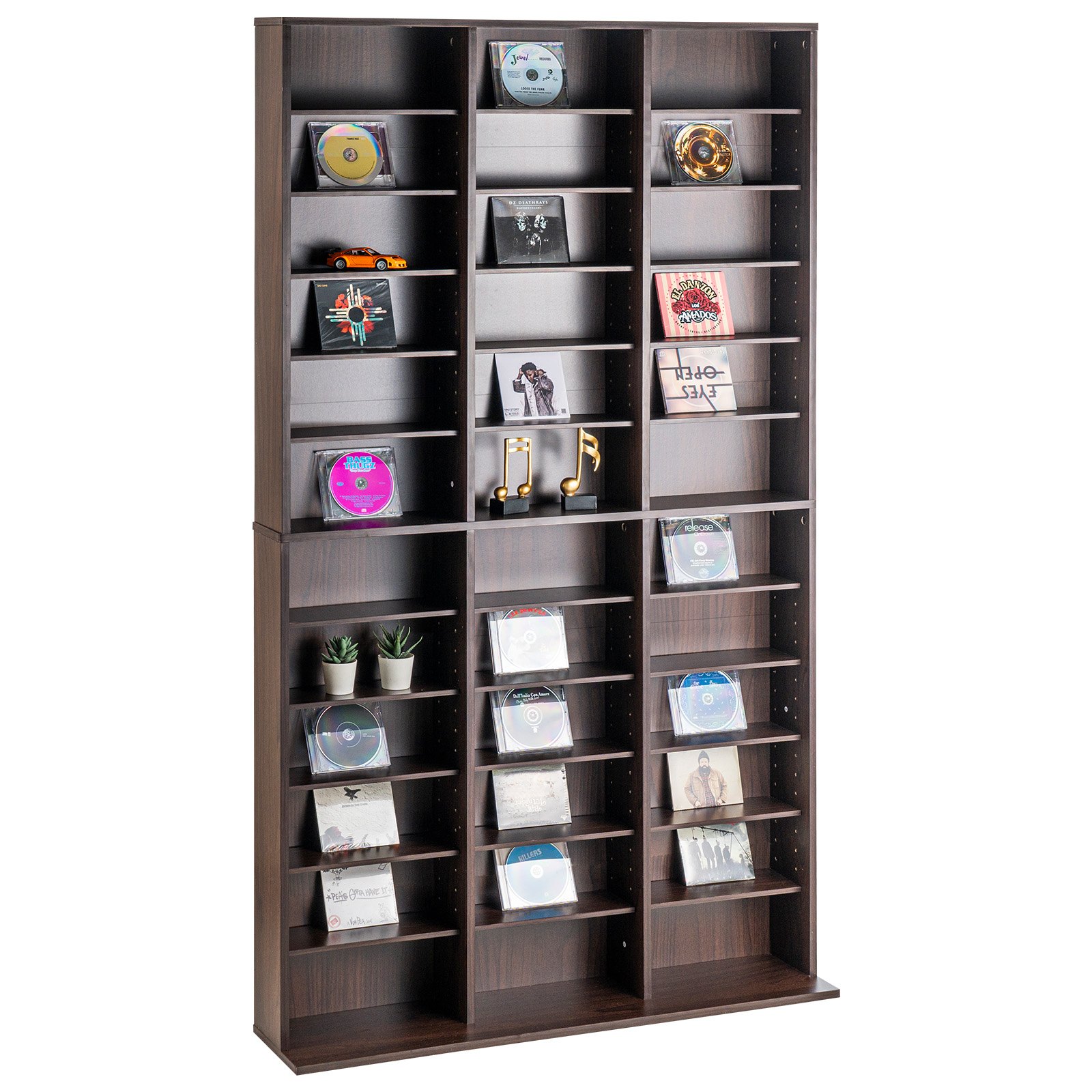 VEVOR Media Storage Cabinet, Adjustable DVD Cabinet, CD Storage Holds up to 1080 CDs, Protects & Organizes Music, Movie, Video Games or Memorabilia Collections-Espresso