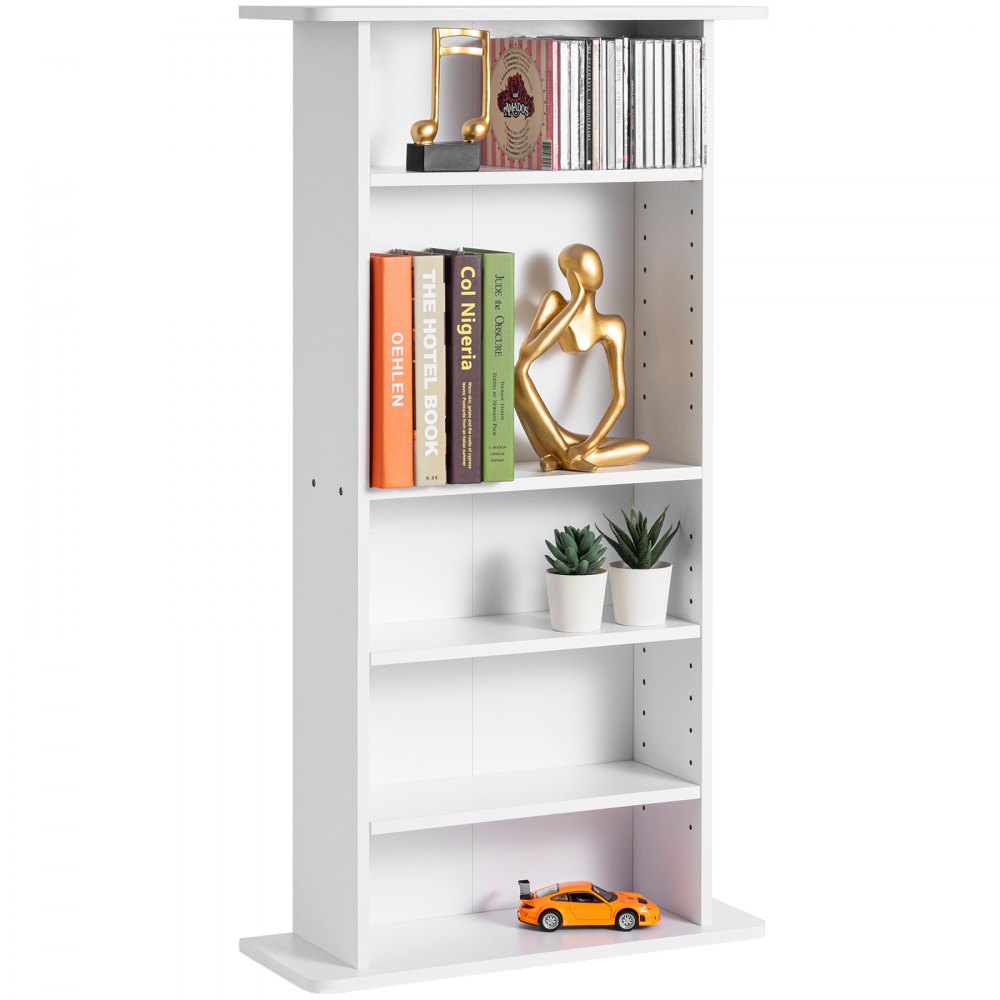 VEVOR Media Storage Cabinet, 5-layer DVD Shelf Holds up to 240 CDs, Adjustable CD Shelves, Protects & Organizes Music, Movie, Video Games or Memorabilia Collections, White