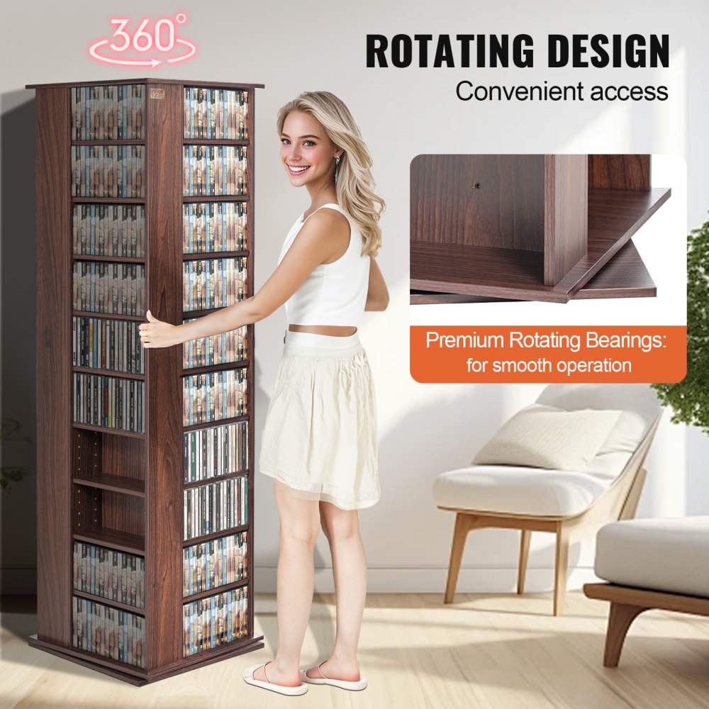 VEVOR Media Storage Cabinet, Rotating Media Tower, Holds up to 1040 CDs, Protects & Organizes Music, Movie, Video Games or Memorabilia Collections- Espresso