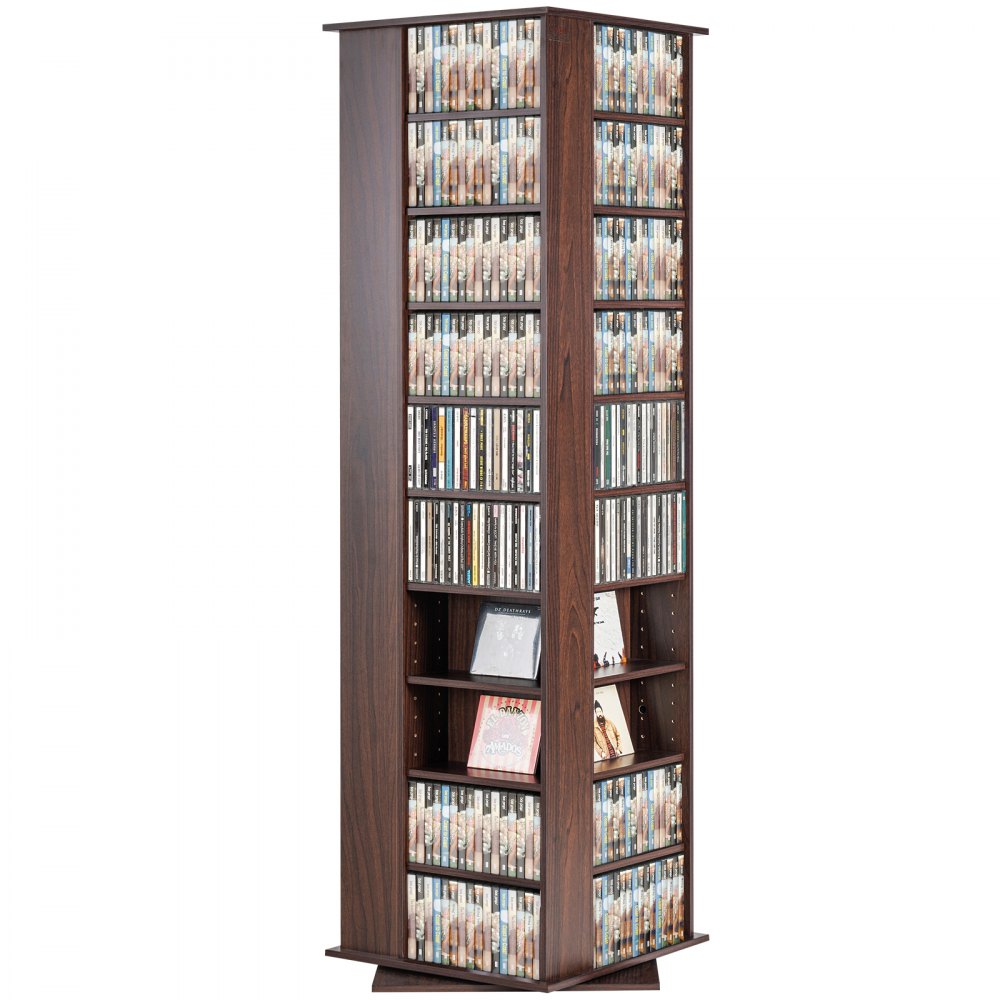 Torre multimedia giratoria de madera VEVOR completamente equipada con DVD y CD, con estantes ajustables.