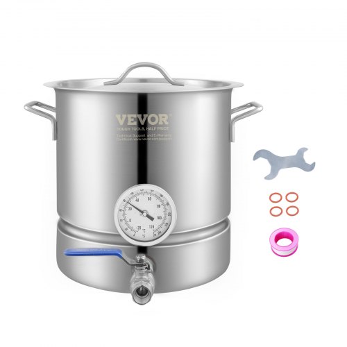 VEVOR Stainless Steel Kettle, 5 GALLON Brewing Pot, Tri Ply Bottom for Beer, Brew Kettle Pot for Beer Brewing, Home Brewing Supplies Includes Lid, Handle, Thermometer, Ball Valve Spigot