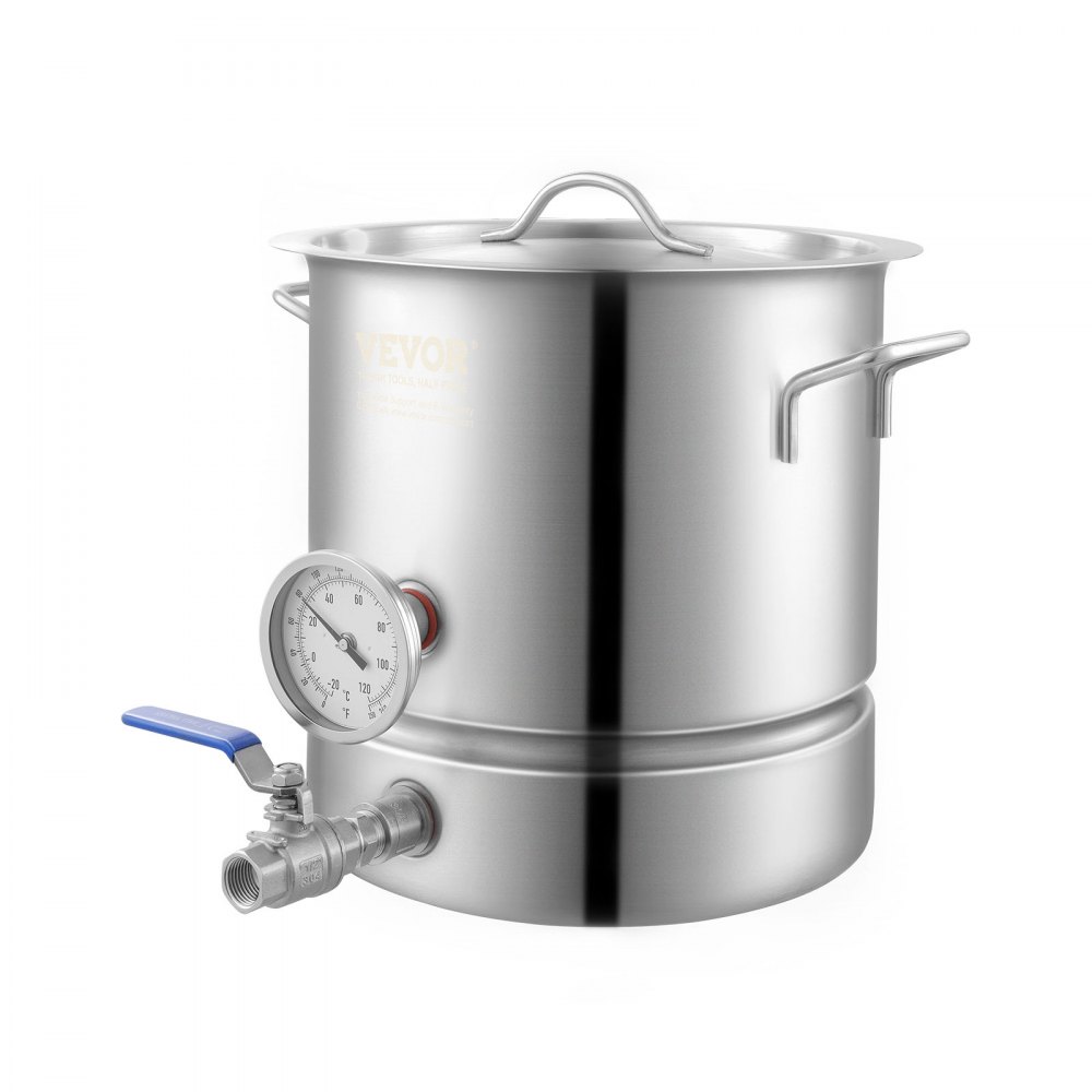 VEVOR Stainless Steel Kettle, 5 GALLON Brewing Pot, Tri Ply Bottom for Beer, Brew Kettle Pot for Beer Brewing, Home Brewing Supplies Includes Lid, Handle, Thermometer, Ball Valve Spigot