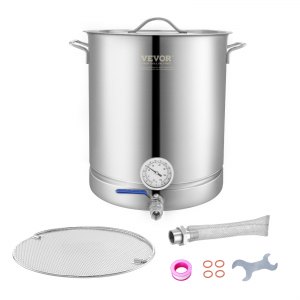 VEVOR Stainless Steel Kettle 5 Gallon Pot Tri Ply Bottom for Brew Kettle Pot for Home Supplies Includes Lid Handle Thermometer Ball Valve Spigot