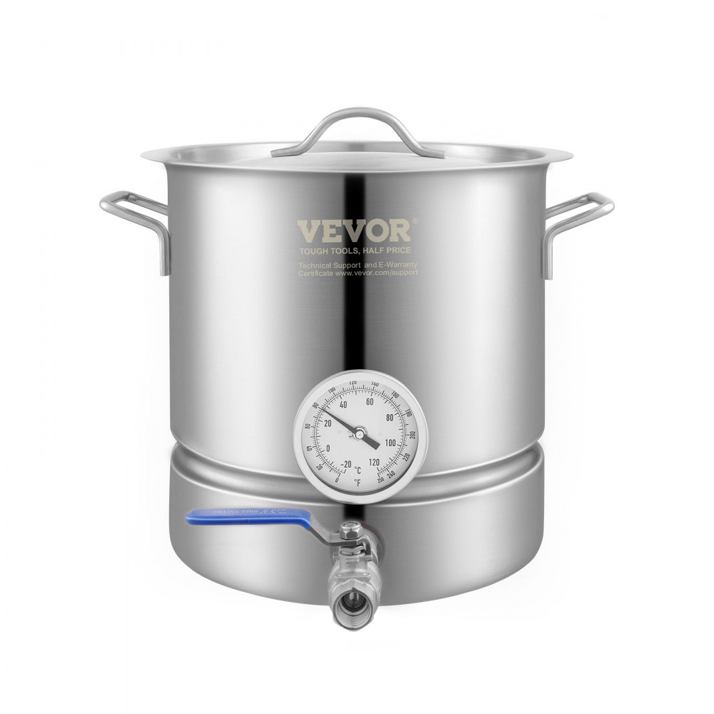 VEVOR Stainless Steel Kettle, 5 GALLON Brewing Pot, Tri Ply Bottom for Beer, Brew Kettle Pot, Home Brewing Supplies Includes Lid, Handle, Thermometer, Ball Valve Spigot, Filter, Filter Tray