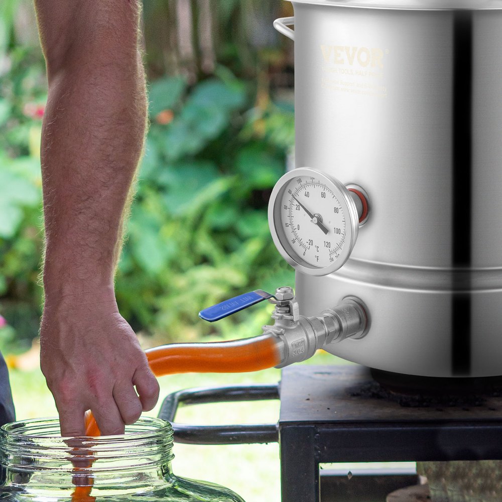 VEVOR Stainless Steel Kettle, 18.9 L Brewing Pot, Tri Ply Bottom for Beer, Brew Kettle Pot, Home Brewing Supplies Includes Lid, Handle, Thermometer, Ball Valve Spigot, Filter, Filter Tray