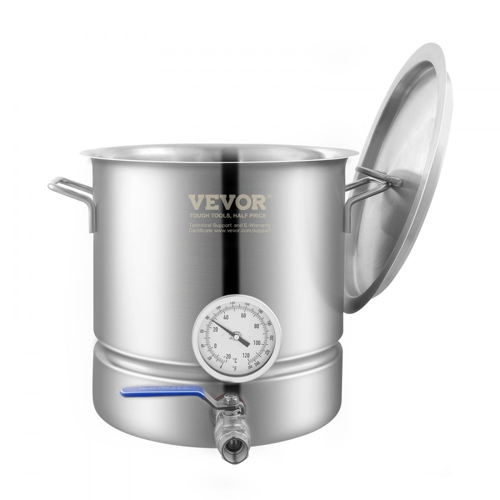 VEVOR Stainless Steel Kettle, 18.9 L Brewing Pot, Tri Ply Bottom for Beer, Brew Kettle Pot, Home Brewing Supplies Includes Lid, Handle, Thermometer, Ball Valve Spigot, Filter, Filter Tray