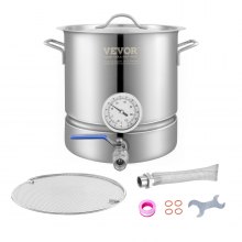 VEVOR Stainless Steel Kettle, 5 GALLON Brewing Pot, Tri Ply Bottom for Beer, Brew Kettle Pot, Home Brewing Supplies Includes Lid, Handle, Thermometer, Ball Valve Spigot, Filter, Filter Tray