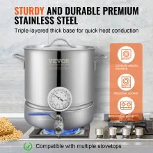 VEVOR Stainless Steel Kettle, 5 GALLON Brewing Pot, Tri Ply Bottom for Beer, Brew Kettle Pot, Home Brewing Supplies Includes Lid, Handle, Thermometer, Ball Valve Spigot, Filter, Filter Tray