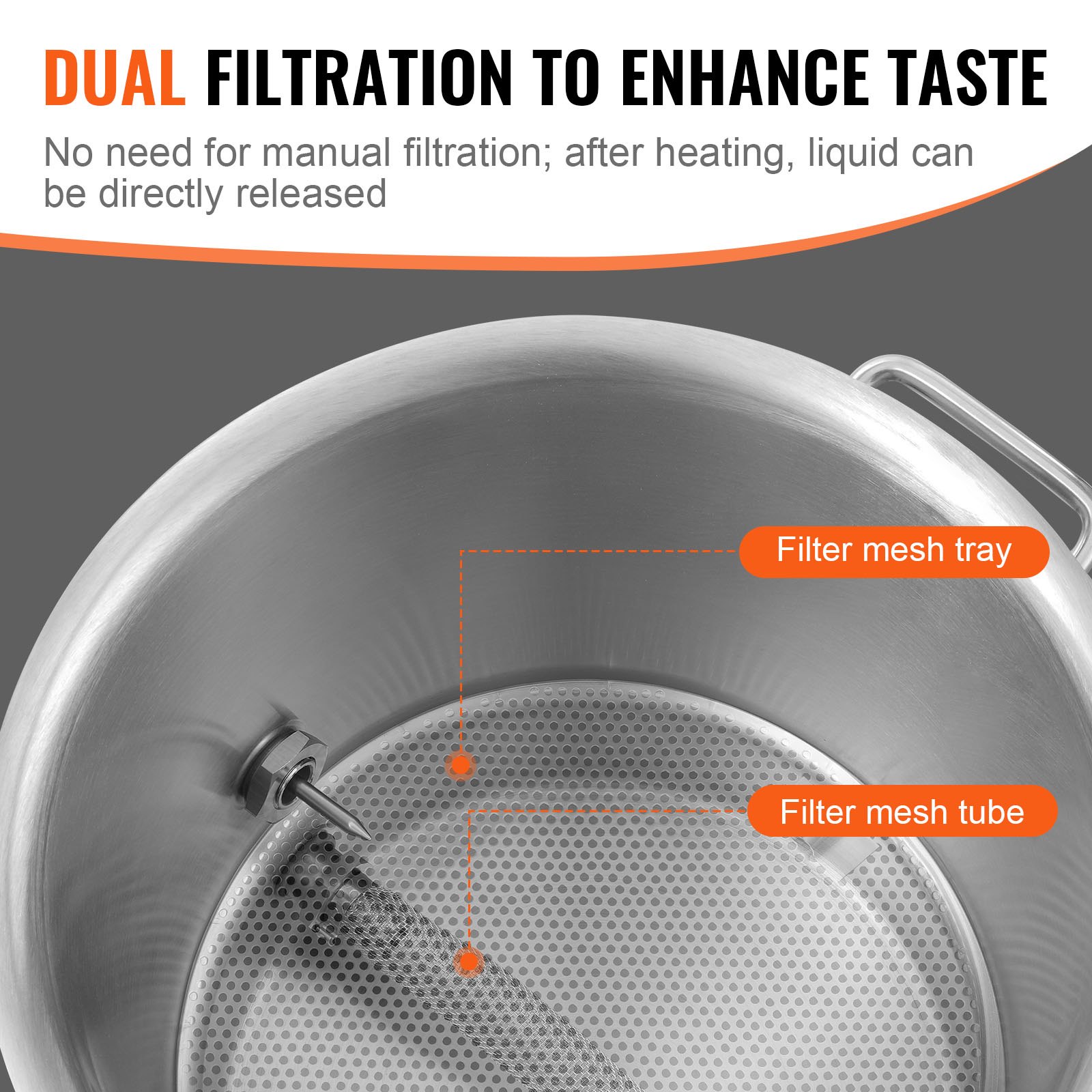 VEVOR Stainless Steel Kettle, 18.9 L Brewing Pot, Tri Ply Bottom for Beer, Brew Kettle Pot, Home Brewing Supplies Includes Lid, Handle, Thermometer, Ball Valve Spigot, Filter, Filter Tray