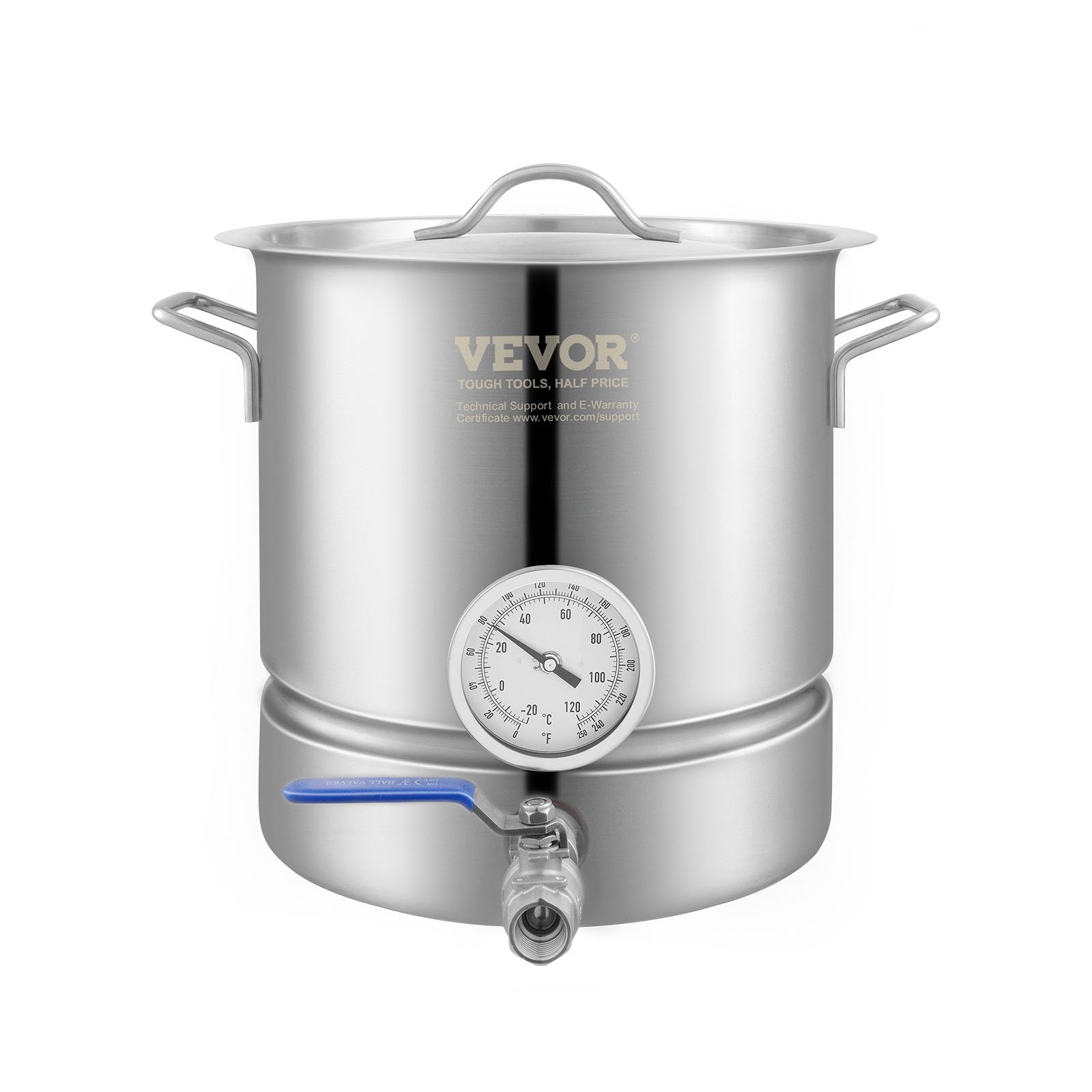 VEVOR Stainless Steel Kettle, 18.9 L Brewing Pot, Tri Ply Bottom for Beer, Brew Kettle Pot, Home Brewing Supplies Includes Lid, Handle, Thermometer, Ball Valve Spigot, Filter, Filter Tray