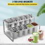 VEVOR Expandable Spice Rack, 13.8"-23.6" Adjustable, 2-Tier Stainless Steel Organizer Shelf with 10 1/9 Pans and 10 Ladles, Countertop Holder for Sauce Ingredients Fruits, for Kitchen and Pantry Use
