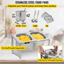 VEVOR Expandable Spice Rack, 13.8"-23.6" Adjustable, Stainless Steel Organizer Shelf with 2 1/6 Pans and 2 Ladles, Countertop Inclined Holder for Sauce Ingredients Fruits, for Kitchen and Pantry Use