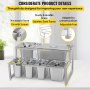 VEVOR Expandable Spice Rack, 13.8"-23.6" Adjustable, 2-Tier Stainless Steel Organizer Shelf with 3 1/9 Pans 2 1/6 Pans 1 1/3 Pan 6 Ladles, Countertop Inclined Holder for Sauce Ingredients Fruits