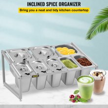 VEVOR Expandable Spice Rack, 13.8"-23.6" Adjustable, 2-Tier Stainless Steel Organizer Shelf with 5 1/9 Pans 3 1/6 Pans, Heavy Duty Countertop Inclined Holder for Sauce Ingredients Fruits Restaurants