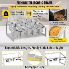 VEVOR Expandable Spice Rack, 13.8"-23.6" Adjustable, 2-Tier Stainless Steel Organizer Shelf with 5 1/9 Pans 3 1/6 Pans, Heavy Duty Countertop Inclined Holder for Sauce Ingredients Fruits Restaurants