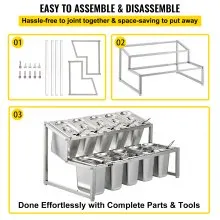 VEVOR Expandable Spice Rack, 13.8"-23.6" Adjustable, 2-Tier Stainless Steel Organizer Shelf with 10 1/9 Pans 10 Ladles, Countertop Inclined Holder for Sauce Ingredients Fruits, for Kitchen Pantry Use