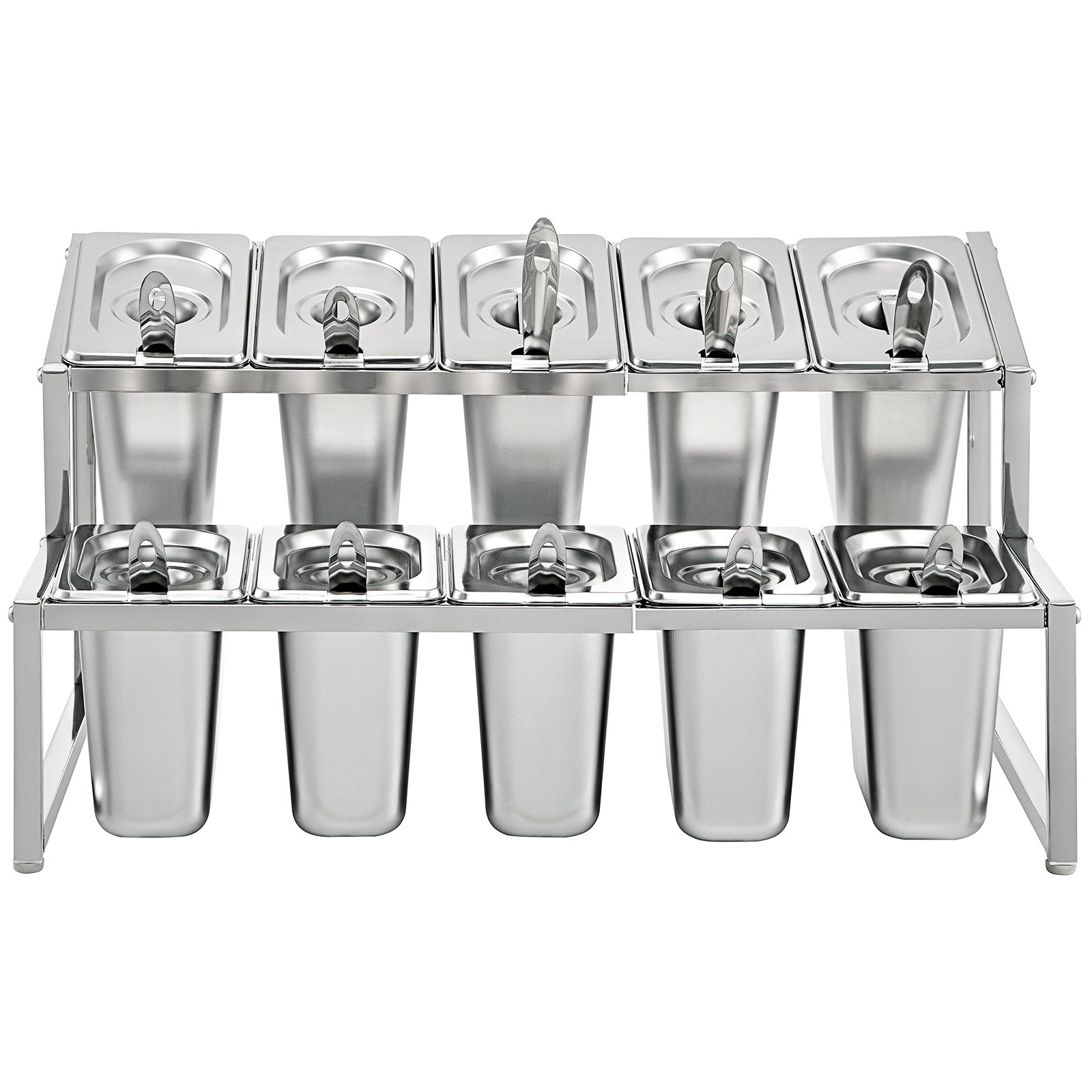 VEVOR Expandable Spice Rack, 13.8\"-23.6\" Adjustable, 2-Tier Stainless Steel Organizer Shelf with 10 1/9 Pans 10 Ladles, Countertop Inclined Holder for Sauce Ingredients Fruits, for Kitchen Pantry Us