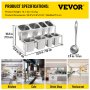 VEVOR Expandable Spice Rack, 13.8"-23.6" Adjustable, 2-Tier Stainless Steel Organizer Shelf with 4 1/9 Pans 4 1/6 Pan 8 Ladles, Countertop Inclined Holder for Sauce Ingredients Fruits, for Kitchen Use
