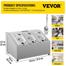 VEVOR Spice Rack Shelf, One Row, Stainless Steel Organizer Stand with Three 1/9 Pans and Three Ladles, Countertop Inclined Holder for Seasoning Sauce Jam Fruits Ingredients, for Kitchen Pantry Use