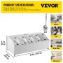 VEVOR Spice Rack Shelf, One Row, Stainless Steel Organizer Stand with Five 1/9 Pans and Five Ladles, Countertop Inclined Holder for Seasoning Sauce Jam Fruits Ingredients, for Kitchen Pantry Use