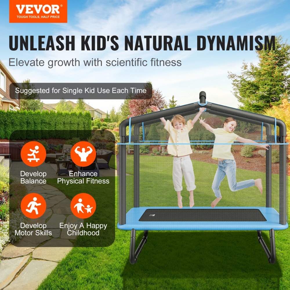VEVOR 6FT Trampoline for Kids, 72" Indoor/Outdoor Toddlers Trampoline, Mini Baby Trampoline with Safety Enclosure Net, Gymnastics Bar, Hammock, Recreational Trampoline Birthday Gift for 3+ Years Kids