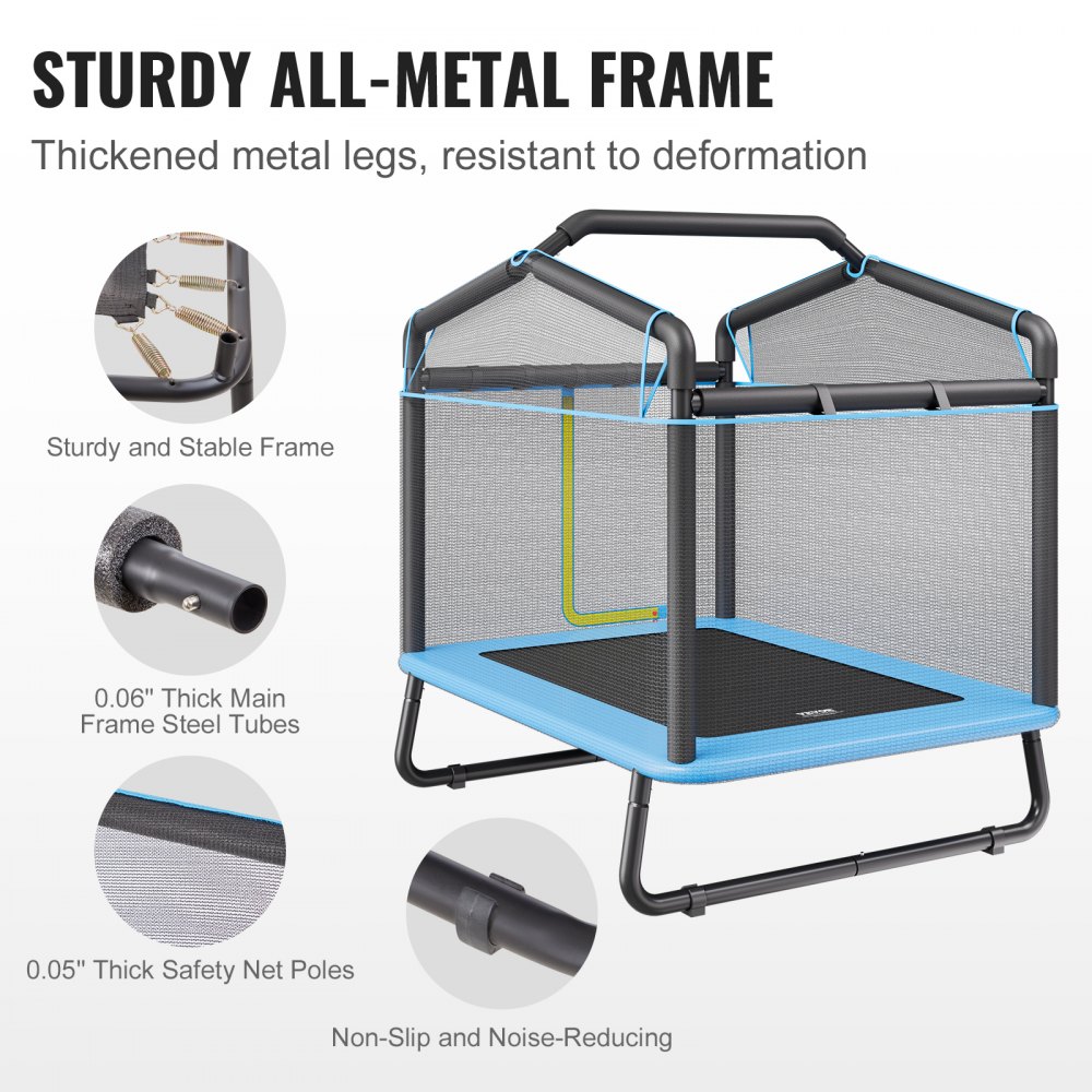 VEVOR 6FT Trampoline for Kids, 72" Indoor/Outdoor Toddlers Trampoline, Mini Baby Trampoline with Safety Enclosure Net, Gymnastics Bar, Hammock, Recreational Trampoline Birthday Gift for 3+ Years Kids