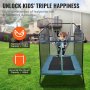 VEVOR kids trampoline featuring hammock and horizontal bar in a backyard setting, promoting fun and safety.