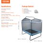 VEVOR kids trampoline with safety net, 69x50x65 inches, 55.56 lbs, 154 lbs capacity, pvc fabric, q195 steel.